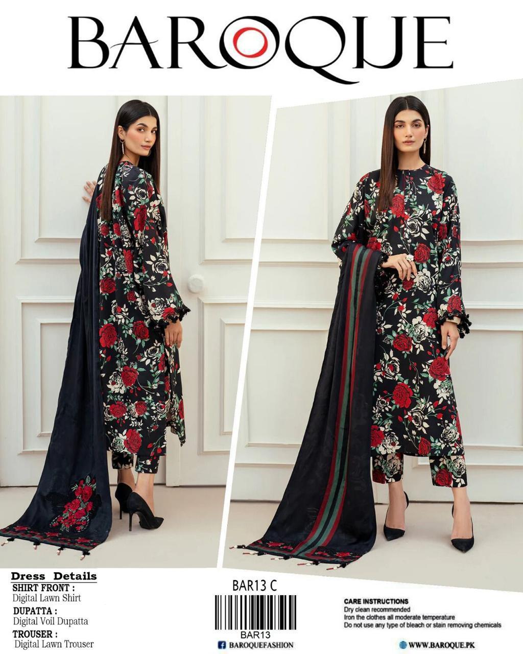 3 Pcs Women's Unstitched Printed Suit