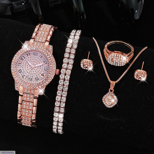 : Women's Diamond Artificial Set - Number Watch - Rose Gold